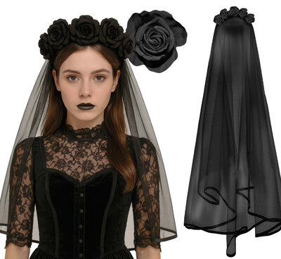 Černý závoj s růžemi