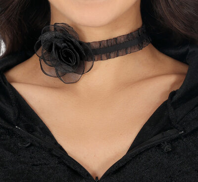 Dámský černý choker s růží