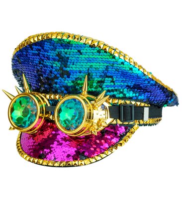 Flitrovaná kapitánská čepice s brýlemi, steampunk