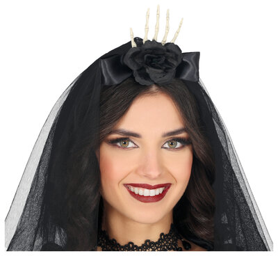 Dámská čelenka s květinou a rukou kostlivce se závojem