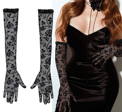 Dámské krajkové rukavice s potiskem květin