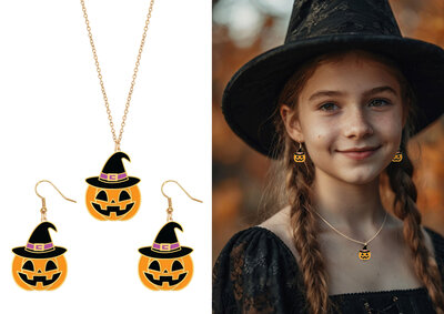 Halloweenský náhrdelník a náušnice dýně