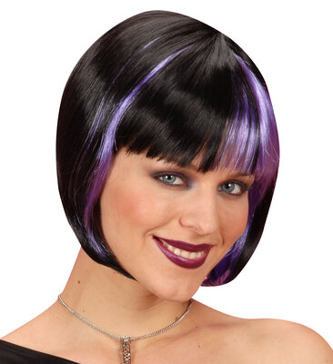 Dámská černá paruka s fialovými proužky