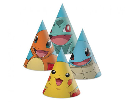 Papírové čepice na oslavu narozenin Pokémon, 6 ks