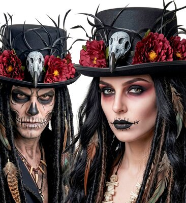 Voodoo cylindr s lebkou a květinami pro dospělé