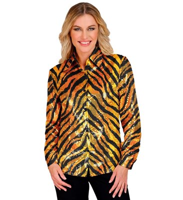 Dámská zlatá párty košile s flitry a tygřím vzorem