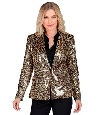 Dámské hnědé sako s leopardím vzorem a flitry