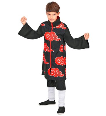Dětský černý ninja kostým s červenými mraky