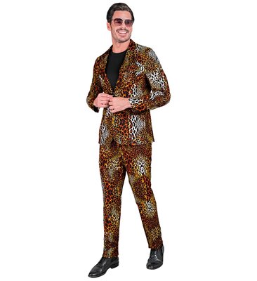 Pánský hnědý oblek s leopardím vzorem