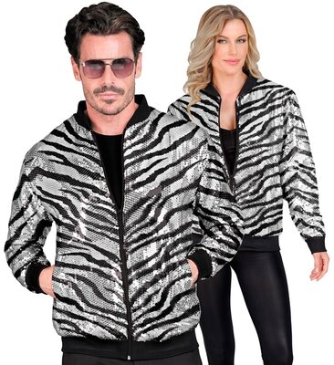 Unisex stříbrná bomber bunda s animálním vzorem a flitry