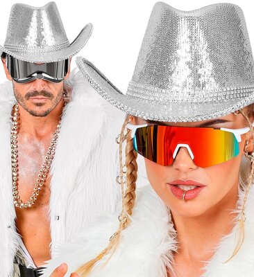 Kovbojský párty klobouk s flitry a stříbrnými kamínky
