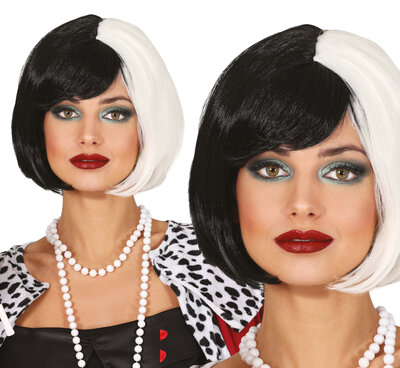 Černobílá paruka Cruella de Vil